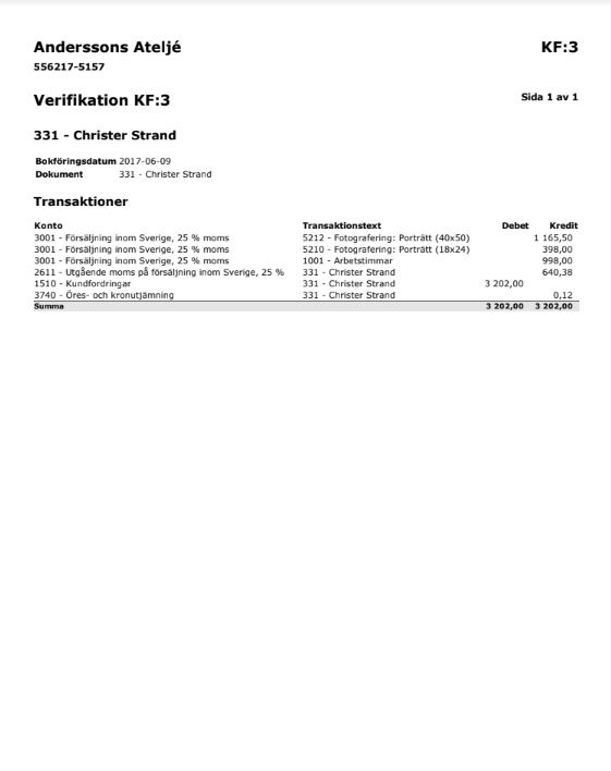 Bild som visar en skapad verifikation för bokföring